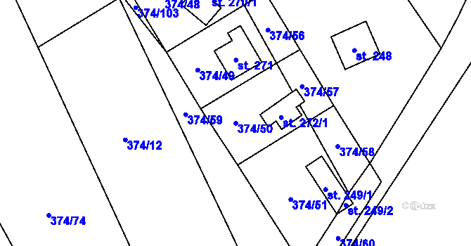 Parcela st. 374/50 v KÚ Ovčáry u Kolína, Katastrální mapa