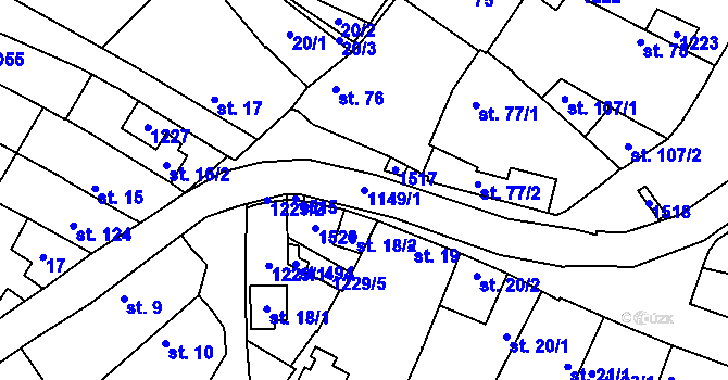 Parcela st. 1149/1 v KÚ Ovčáry u Kolína, Katastrální mapa
