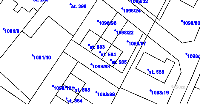 Parcela st. 584 v KÚ Ovčáry u Kolína, Katastrální mapa