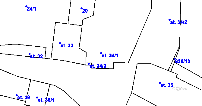 Parcela st. 34/1 v KÚ Nedomice, Katastrální mapa