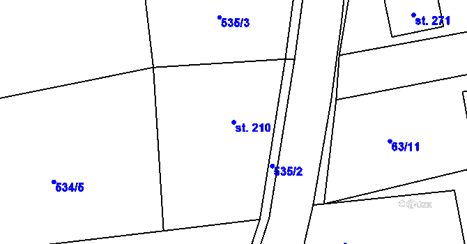 Parcela st. 210 v KÚ Nedomice, Katastrální mapa