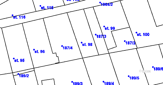 Parcela st. 98 v KÚ Ovčáry u Dřís, Katastrální mapa