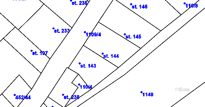 Parcela st. 144 v KÚ Ovčáry u Dřís, Katastrální mapa