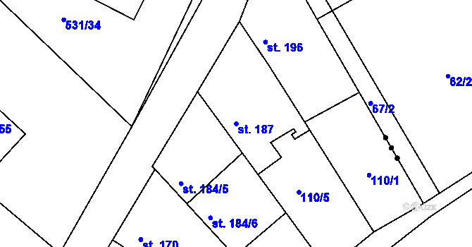 Parcela st. 187 v KÚ Ovčáry u Dřís, Katastrální mapa