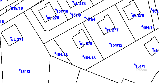 Parcela st. 278 v KÚ Ovčáry u Dřís, Katastrální mapa