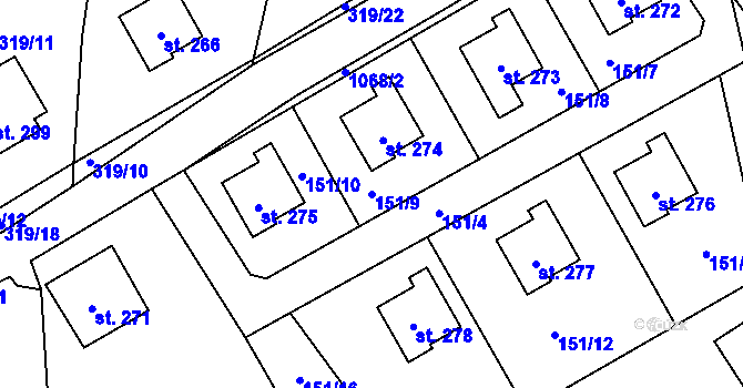 Parcela st. 151/9 v KÚ Ovčáry u Dřís, Katastrální mapa