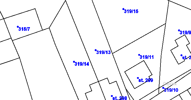 Parcela st. 319/13 v KÚ Ovčáry u Dřís, Katastrální mapa