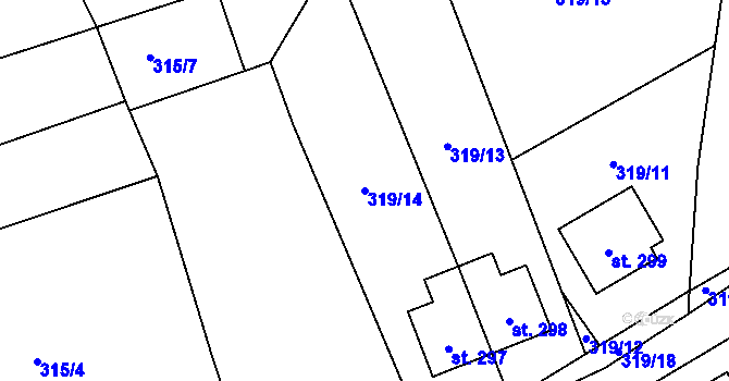 Parcela st. 319/14 v KÚ Ovčáry u Dřís, Katastrální mapa