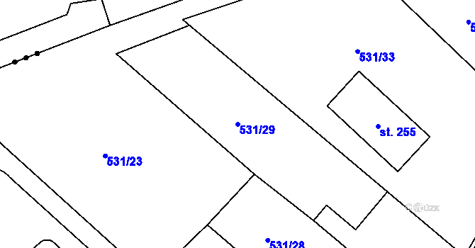 Parcela st. 531/29 v KÚ Ovčáry u Dřís, Katastrální mapa