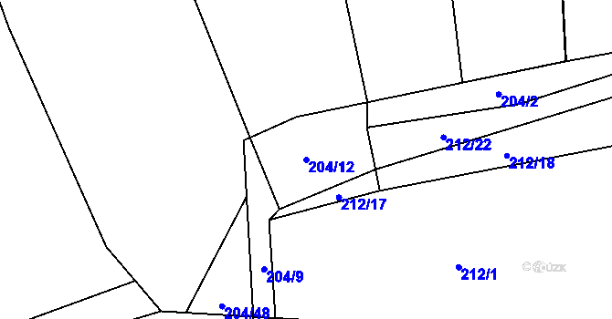 Parcela st. 204/12 v KÚ Ovčáry u Dřís, Katastrální mapa