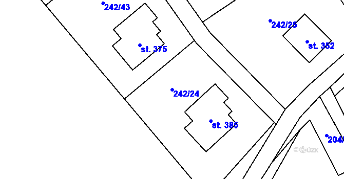 Parcela st. 242/24 v KÚ Ovčáry u Dřís, Katastrální mapa