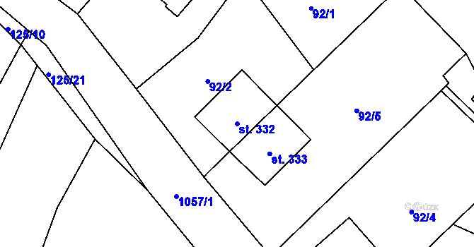 Parcela st. 332 v KÚ Ovčáry u Dřís, Katastrální mapa