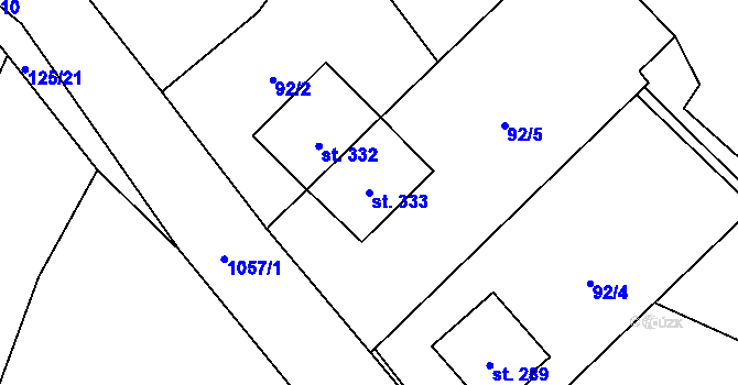 Parcela st. 333 v KÚ Ovčáry u Dřís, Katastrální mapa