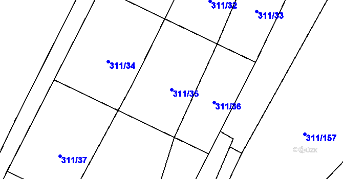 Parcela st. 311/35 v KÚ Ovčáry u Dřís, Katastrální mapa