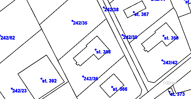 Parcela st. 358 v KÚ Ovčáry u Dřís, Katastrální mapa
