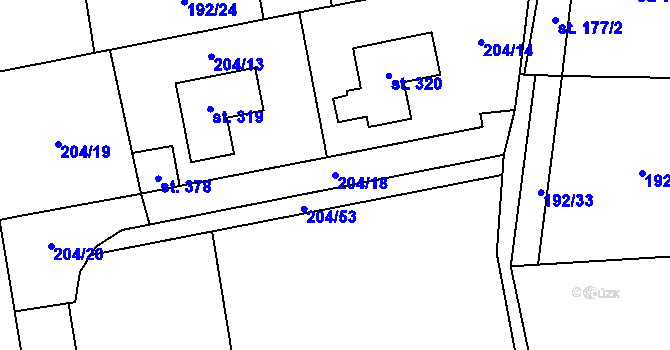 Parcela st. 204/18 v KÚ Ovčáry u Dřís, Katastrální mapa