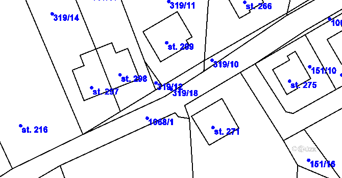 Parcela st. 319/18 v KÚ Ovčáry u Dřís, Katastrální mapa