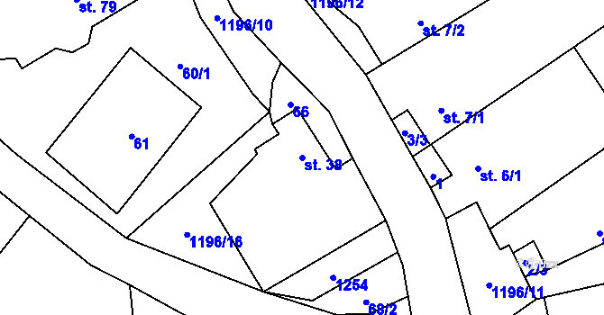 Parcela st. 38 v KÚ Ovesná Lhota, Katastrální mapa