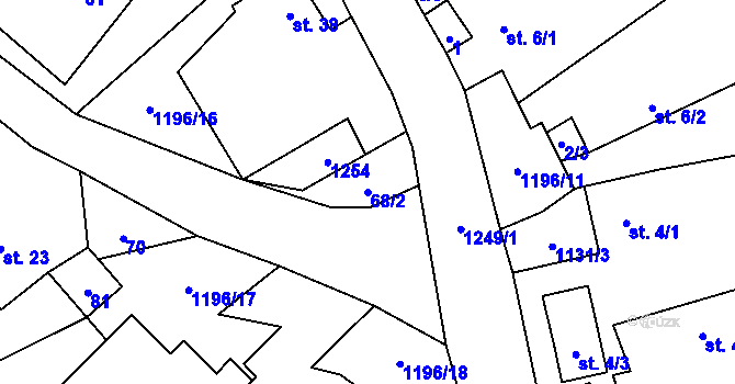 Parcela st. 68/2 v KÚ Ovesná Lhota, Katastrální mapa
