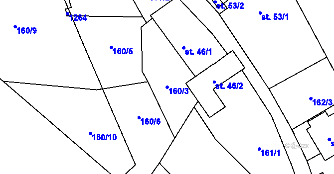 Parcela st. 160/3 v KÚ Ovesná Lhota, Katastrální mapa