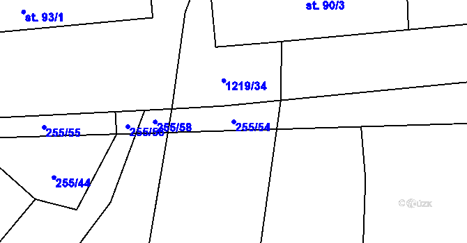 Parcela st. 255/54 v KÚ Ovesná Lhota, Katastrální mapa