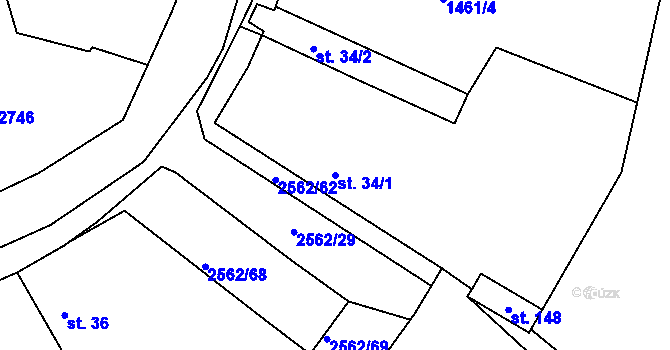 Parcela st. 34/1 v KÚ Ovesné Kladruby, Katastrální mapa