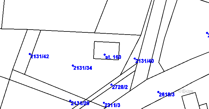 Parcela st. 160 v KÚ Ovesné Kladruby, Katastrální mapa