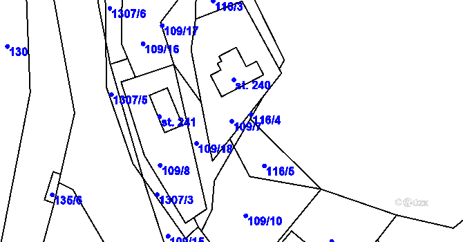 Parcela st. 109/7 v KÚ Oznice, Katastrální mapa