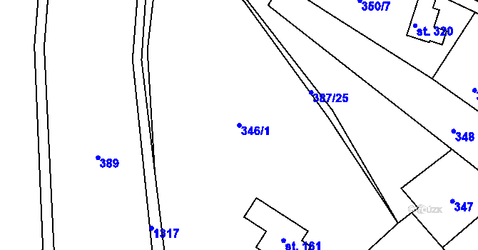 Parcela st. 346/1 v KÚ Oznice, Katastrální mapa