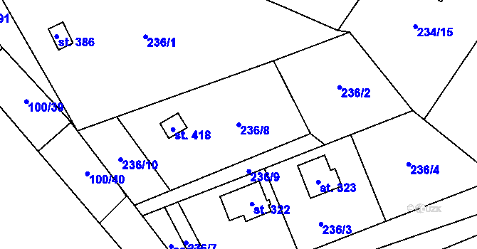 Parcela st. 236/8 v KÚ Pacov u Říčan, Katastrální mapa
