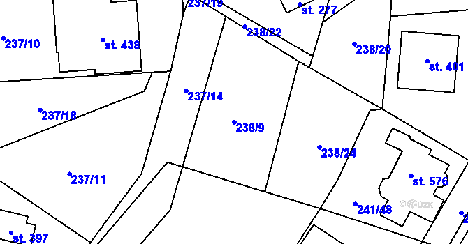 Parcela st. 238/9 v KÚ Pacov u Říčan, Katastrální mapa