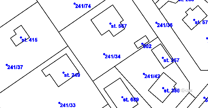 Parcela st. 241/34 v KÚ Pacov u Říčan, Katastrální mapa