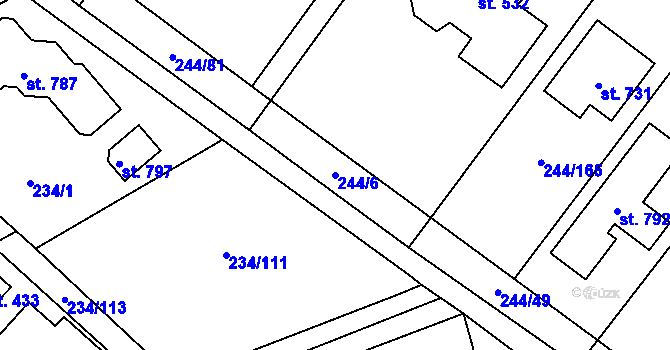Parcela st. 244/6 v KÚ Pacov u Říčan, Katastrální mapa