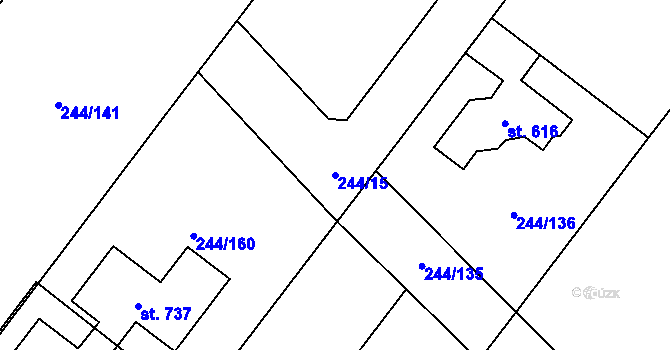 Parcela st. 244/15 v KÚ Pacov u Říčan, Katastrální mapa