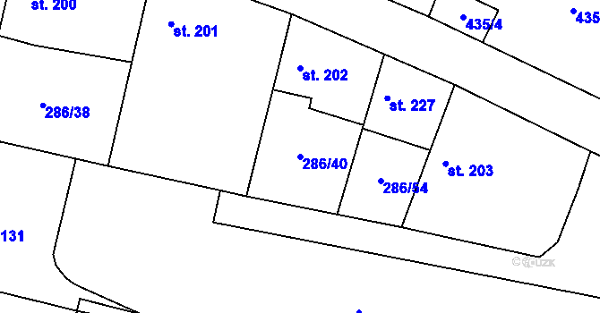 Parcela st. 286/40 v KÚ Pacov u Říčan, Katastrální mapa