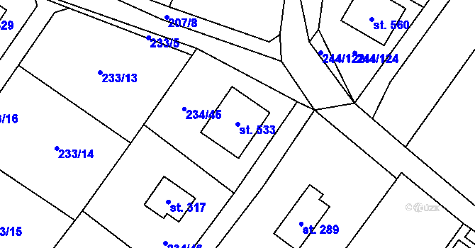 Parcela st. 533 v KÚ Pacov u Říčan, Katastrální mapa