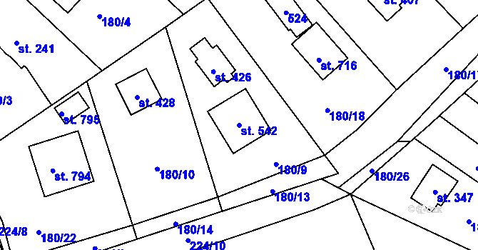 Parcela st. 542 v KÚ Pacov u Říčan, Katastrální mapa
