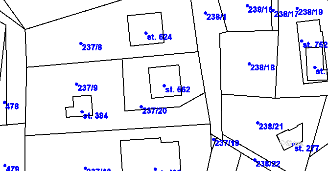 Parcela st. 562 v KÚ Pacov u Říčan, Katastrální mapa