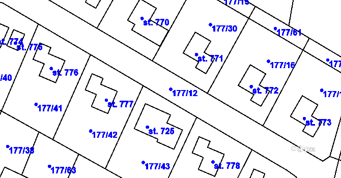 Parcela st. 177/12 v KÚ Pacov u Říčan, Katastrální mapa