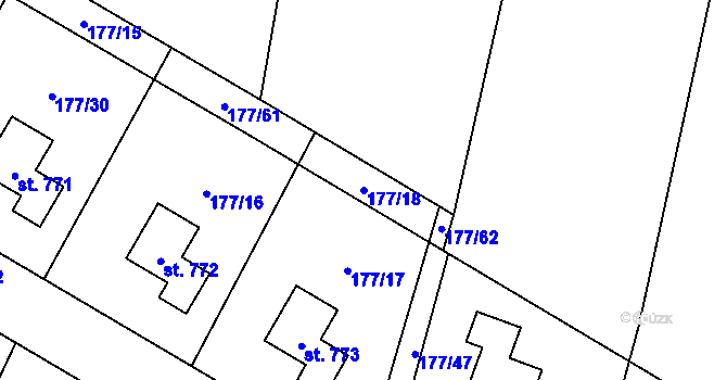 Parcela st. 177/18 v KÚ Pacov u Říčan, Katastrální mapa