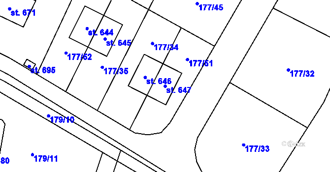 Parcela st. 647 v KÚ Pacov u Říčan, Katastrální mapa