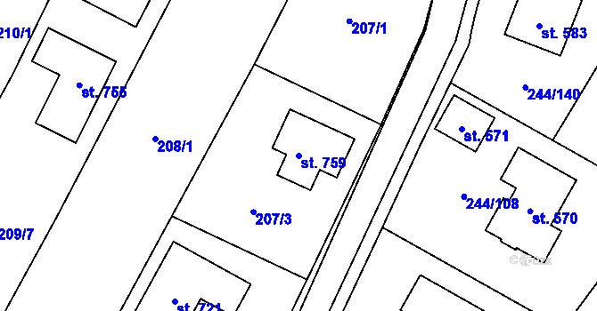 Parcela st. 759 v KÚ Pacov u Říčan, Katastrální mapa