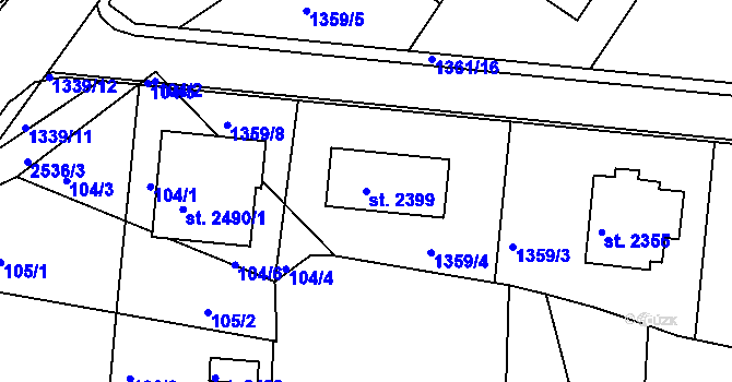 Parcela st. 2399 v KÚ Pacov, Katastrální mapa