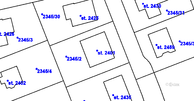 Parcela st. 2401 v KÚ Pacov, Katastrální mapa