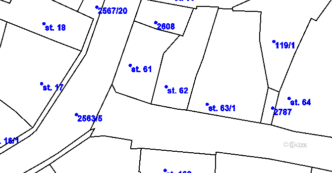 Parcela st. 62 v KÚ Pacov, Katastrální mapa