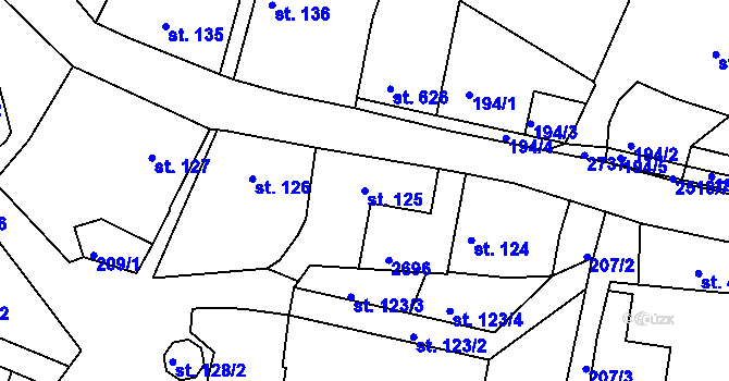 Parcela st. 125 v KÚ Pacov, Katastrální mapa