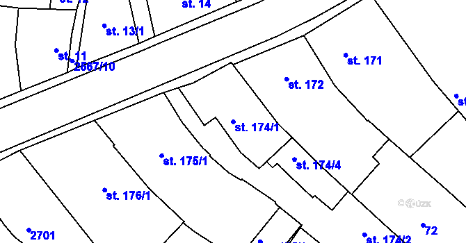Parcela st. 174/1 v KÚ Pacov, Katastrální mapa