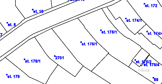 Parcela st. 176/1 v KÚ Pacov, Katastrální mapa