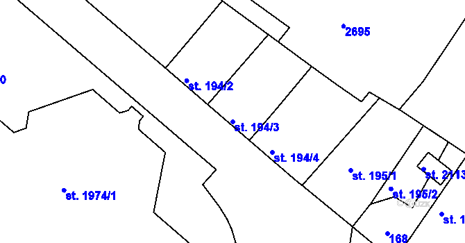 Parcela st. 194/3 v KÚ Pacov, Katastrální mapa