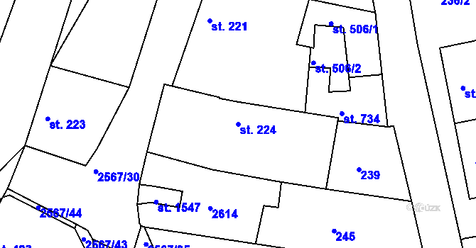 Parcela st. 224 v KÚ Pacov, Katastrální mapa